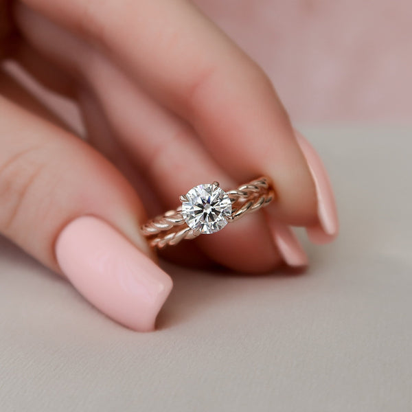 1.0CT Round Brilliant Cut Moissanite Solitaire Bridal Ring Set