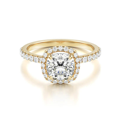 Halo & Pave Ring with 2.0 CT Cushion Cut Moissanite