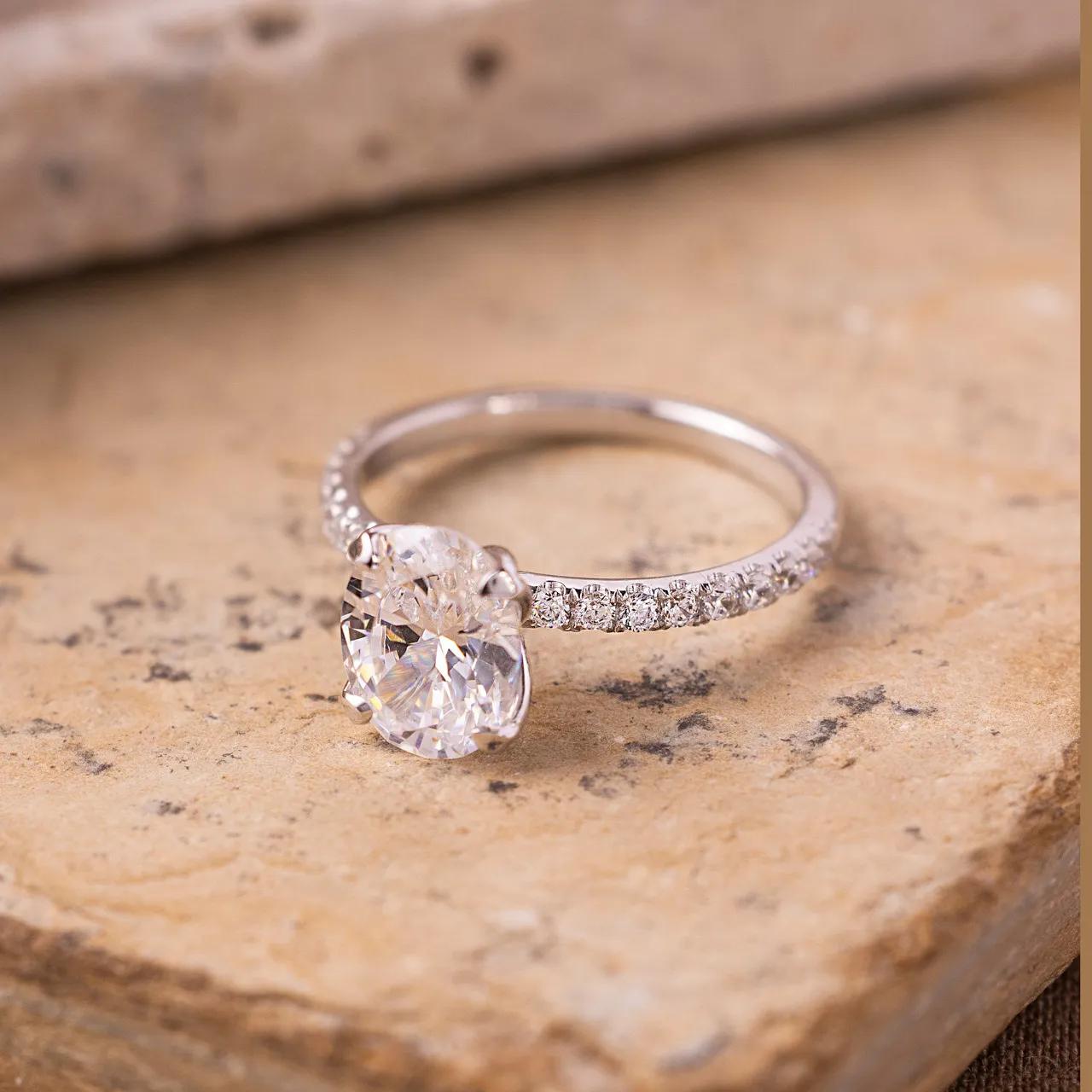 Pave Ring with 2.5 CT Oval Cut Moissanite