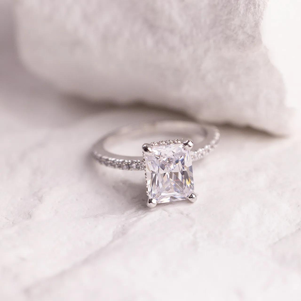 Hidden Halo & Pave Ring with 2.5 CT Radiant Cut Moissanite