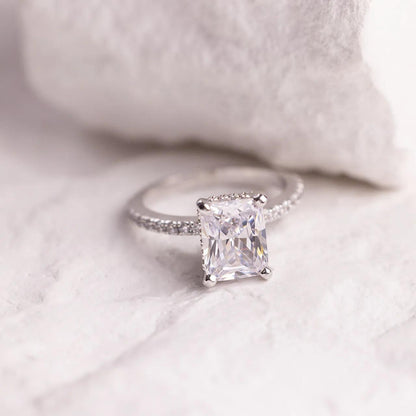 Hidden Halo & Pave Ring with 2.5 CT Radiant Cut Moissanite