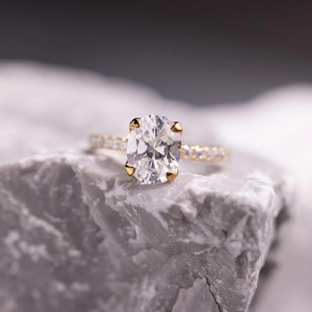 Pave Ring with 2.5 CT Oval Cut Moissanite