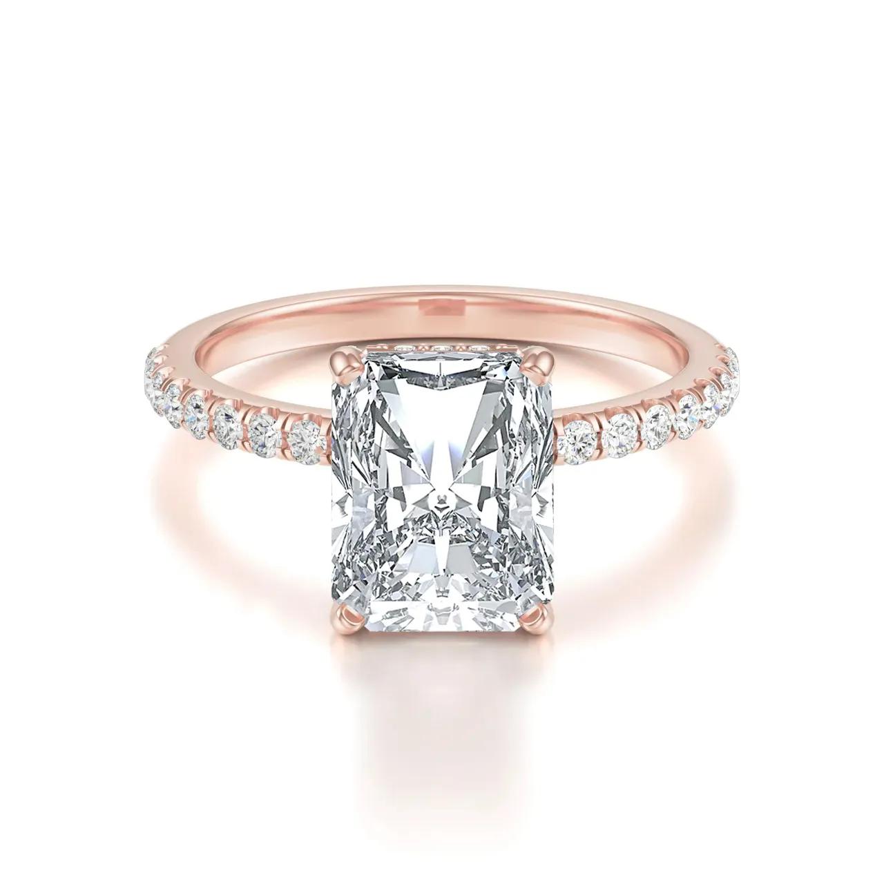 Hidden Halo & Pave Ring with 2.5 CT Radiant Cut Moissanite