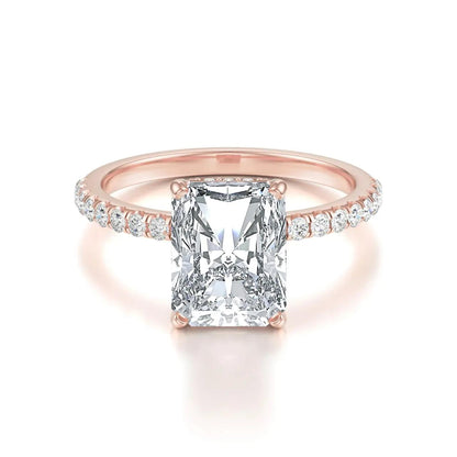 Hidden Halo & Pave Ring with 2.5 CT Radiant Cut Moissanite