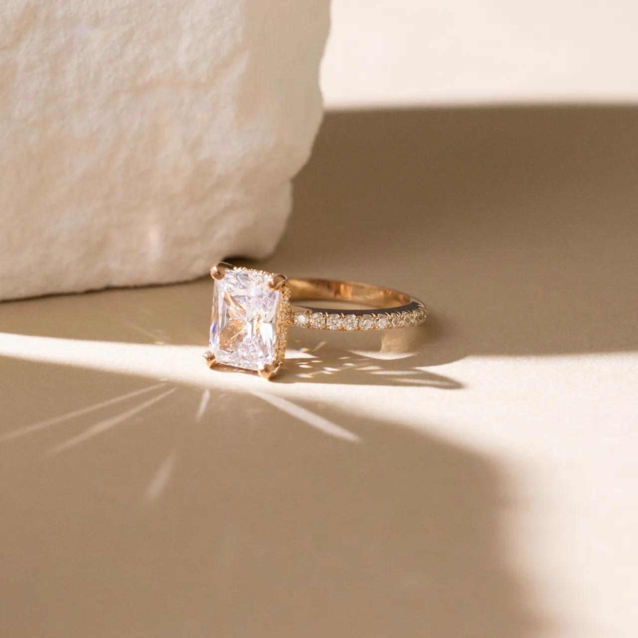 Hidden Halo & Pave Ring with 2.5 CT Radiant Cut Moissanite