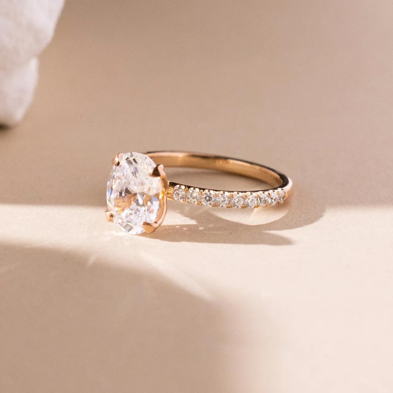 Pave Ring with 2.5 CT Oval Cut Moissanite