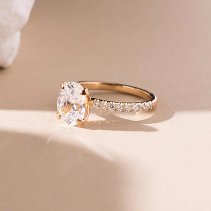 Pave Ring with 2.5 CT Oval Cut Moissanite