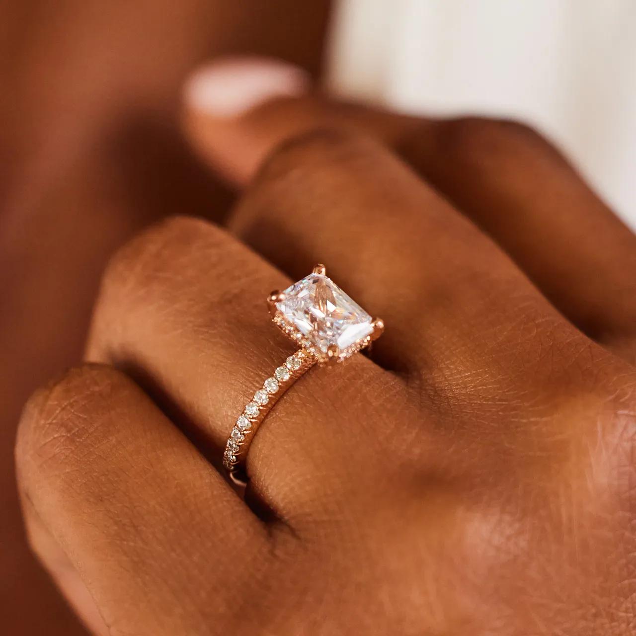 Hidden Halo & Pave Ring with 2.5 CT Radiant Cut Moissanite