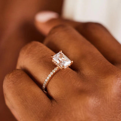 Hidden Halo & Pave Ring with 2.5 CT Radiant Cut Moissanite