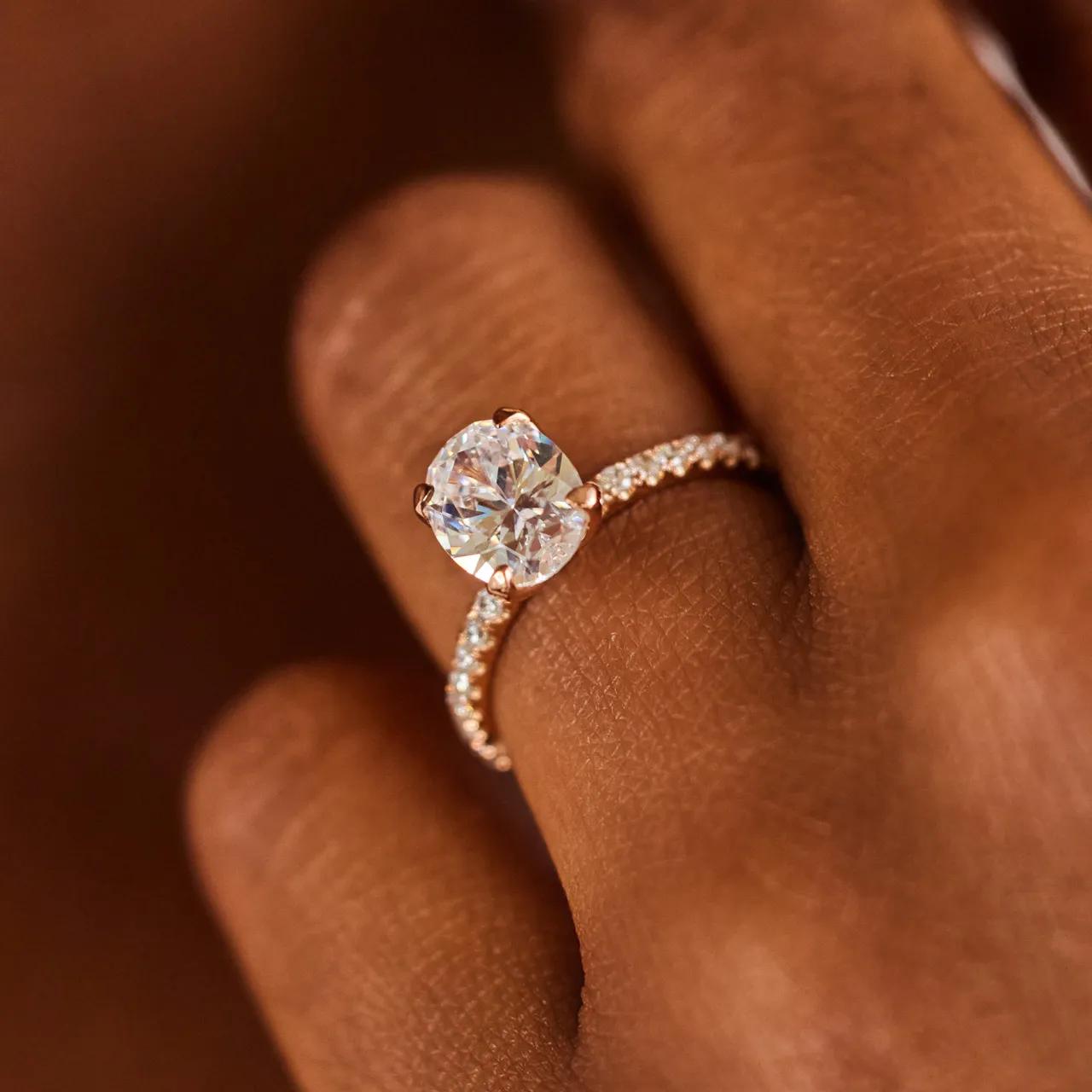 Pave Ring with 2.5 CT Oval Cut Moissanite