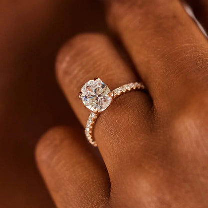 Pave Ring with 2.5 CT Oval Cut Moissanite