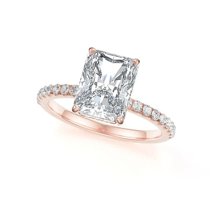 Hidden Halo & Pave Ring with 2.5 CT Radiant Cut Moissanite