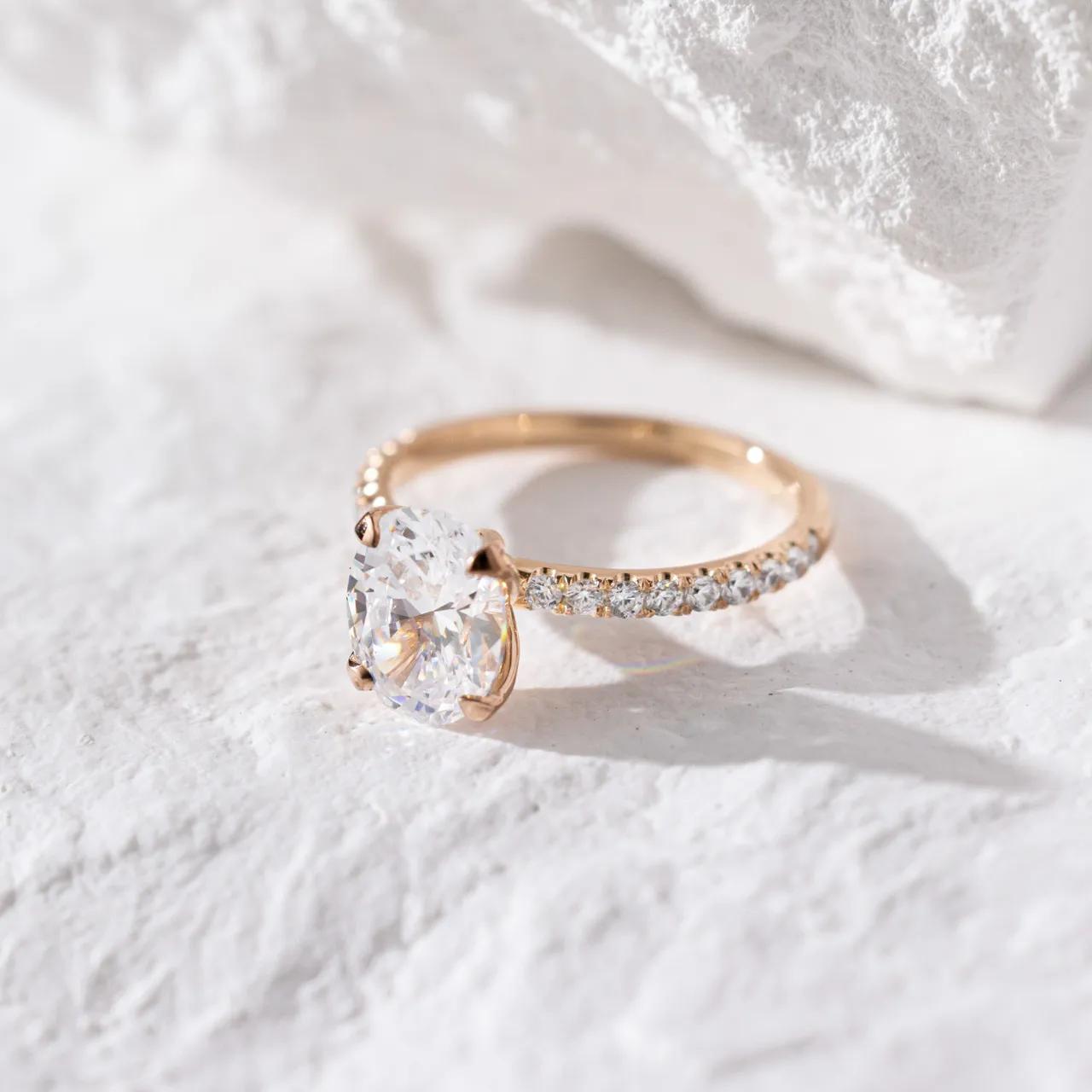 Pave Ring with 2.5 CT Oval Cut Moissanite