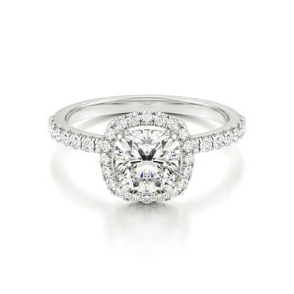 Halo & Pave Ring with 2.0 CT Cushion Cut Moissanite