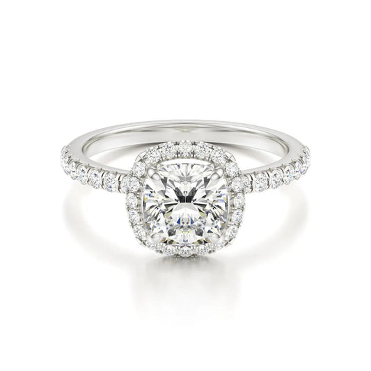 Halo & Pave Ring with 2.0 CT Cushion Cut Moissanite