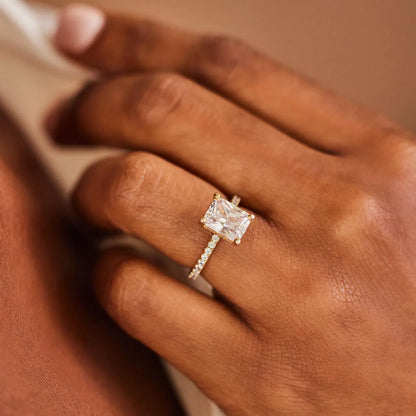 Hidden Halo & Pave Ring with 2.5 CT Radiant Cut Moissanite