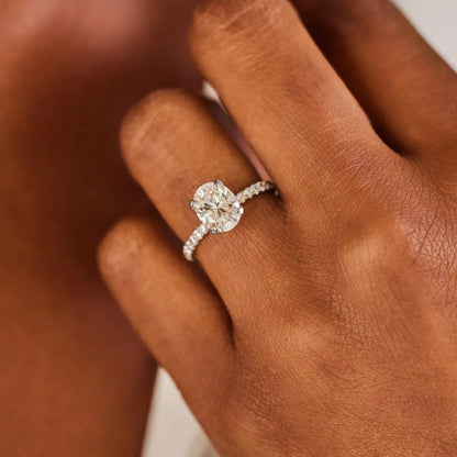 Pave Ring with 2.5 CT Oval Cut Moissanite