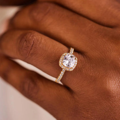 Halo & Pave Ring with 2.0 CT Cushion Cut Moissanite