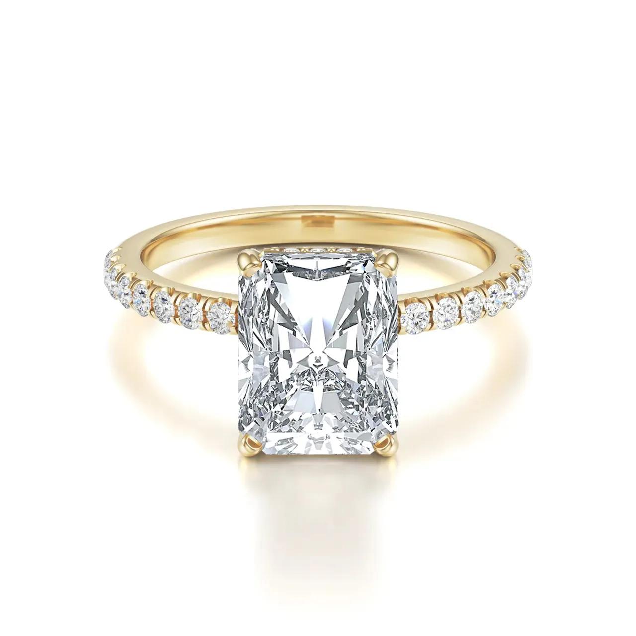 Hidden Halo & Pave Ring with 2.5 CT Radiant Cut Moissanite