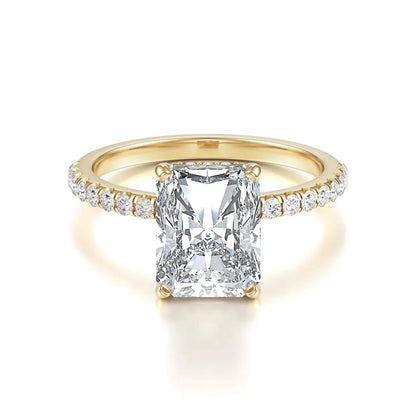 Hidden Halo & Pave Ring with 2.5 CT Radiant Cut Moissanite