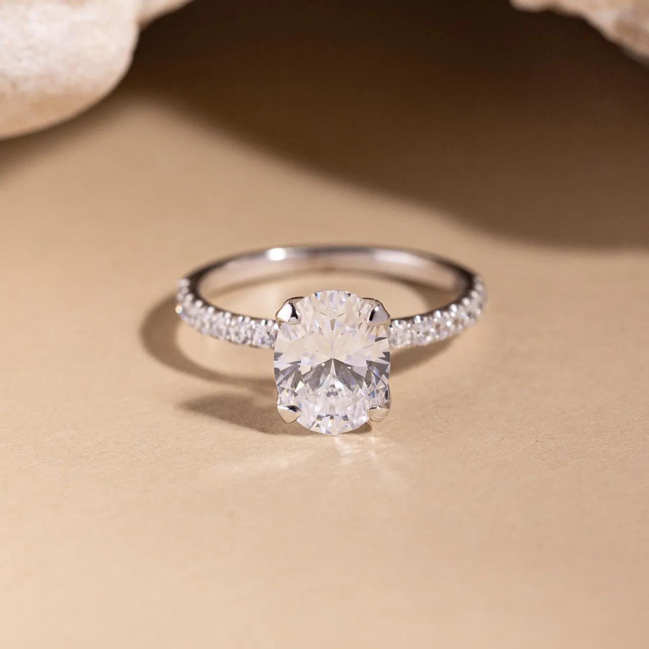 Pave Ring with 2.5 CT Oval Cut Moissanite
