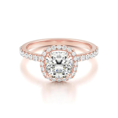 Halo & Pave Ring with 2.0 CT Cushion Cut Moissanite