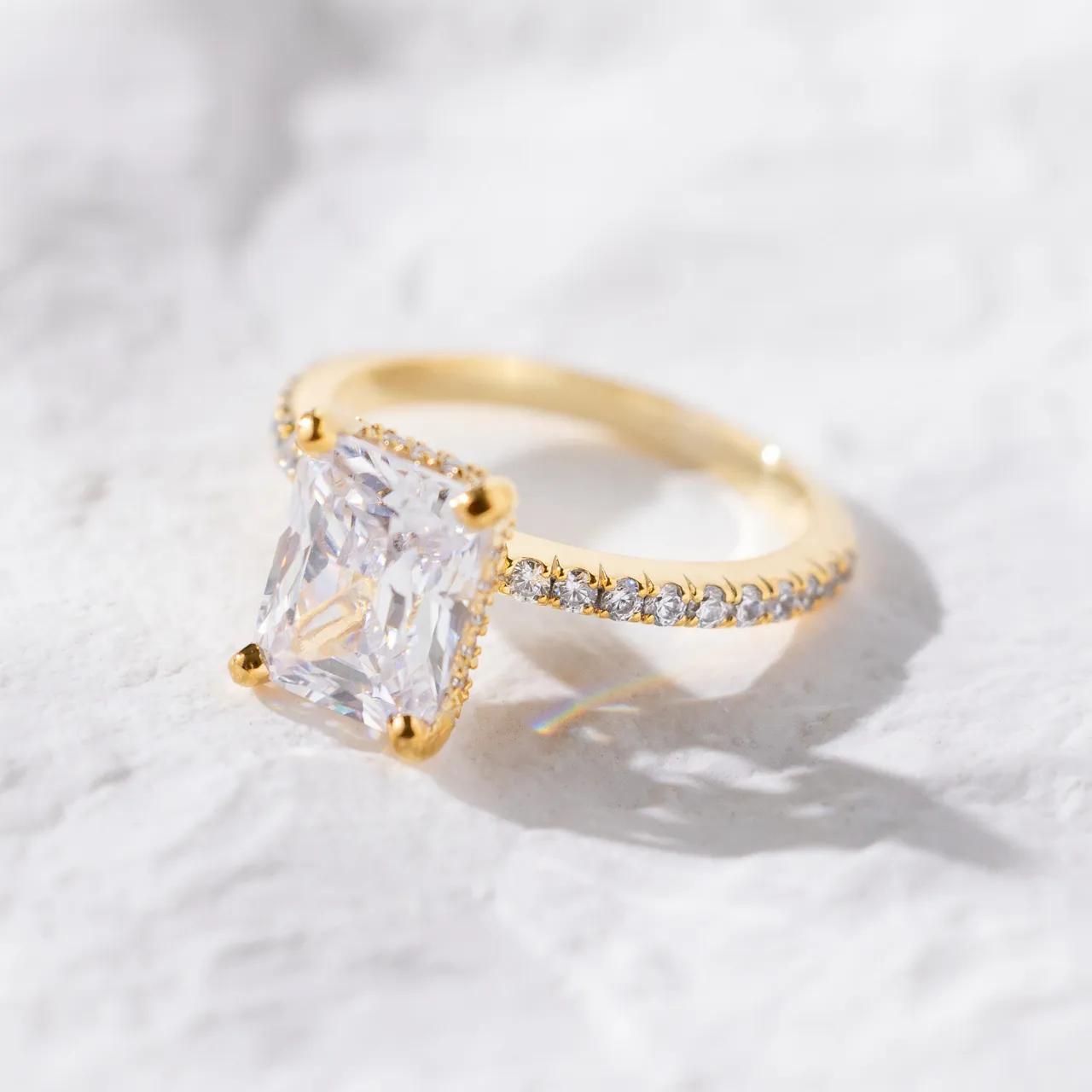 Hidden Halo & Pave Ring with 2.5 CT Radiant Cut Moissanite