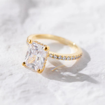 Hidden Halo & Pave Ring with 2.5 CT Radiant Cut Moissanite