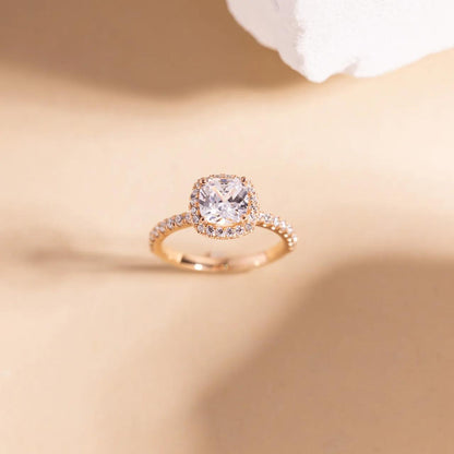 Halo & Pave Ring with 2.0 CT Cushion Cut Moissanite