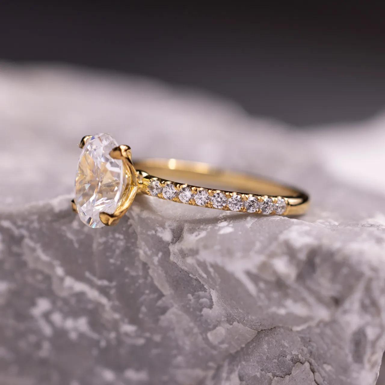 Pave Ring with 2.5 CT Oval Cut Moissanite