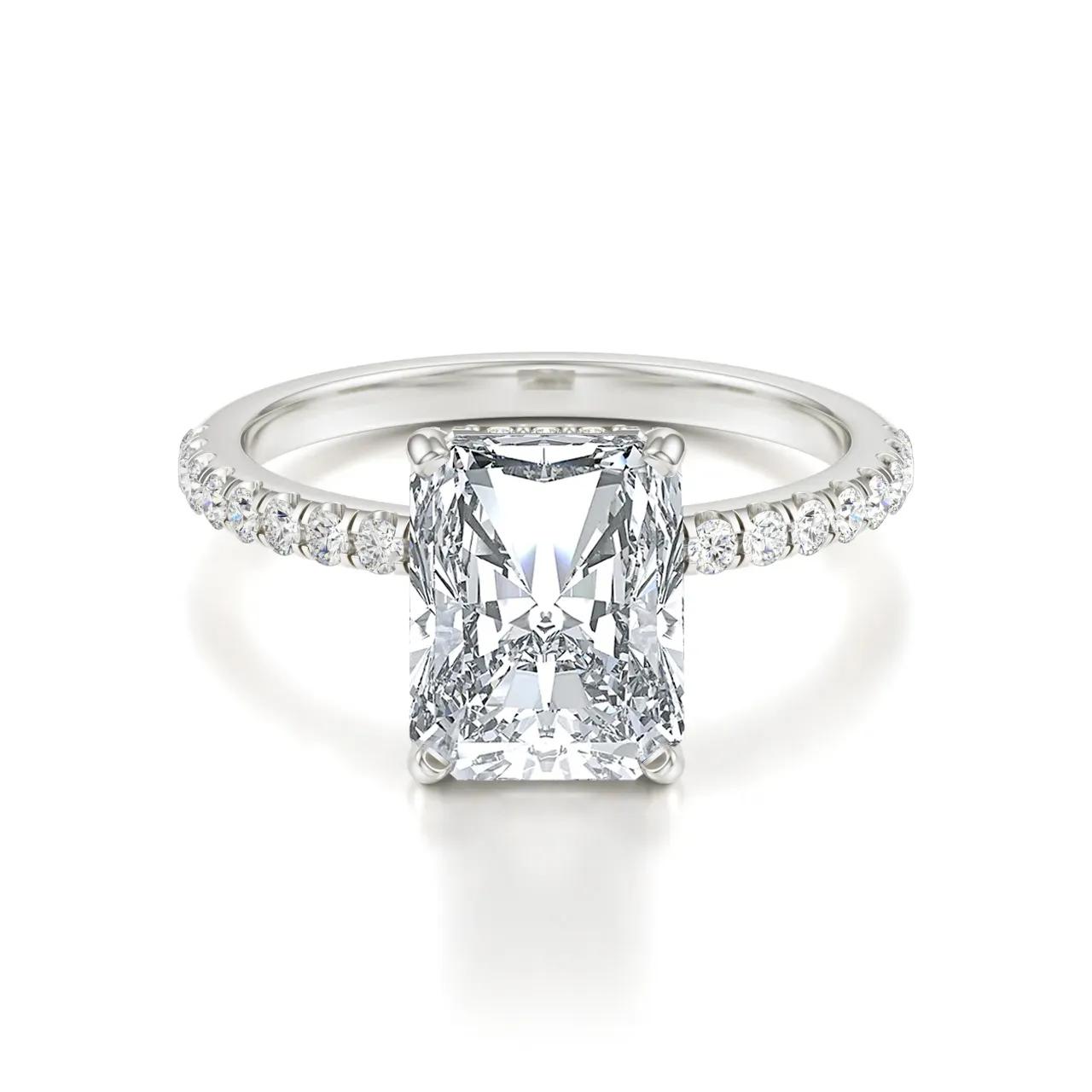 Hidden Halo & Pave Ring with 2.5 CT Radiant Cut Moissanite