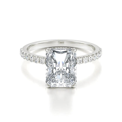 Hidden Halo & Pave Ring with 2.5 CT Radiant Cut Moissanite