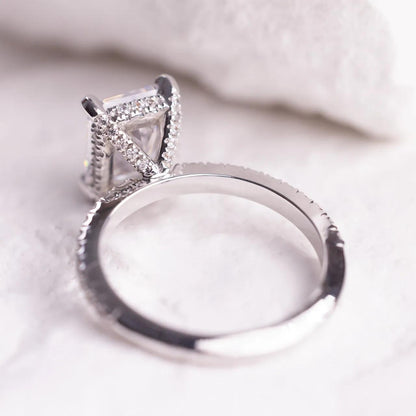 Hidden Halo & Pave Ring with 2.5 CT Radiant Cut Moissanite