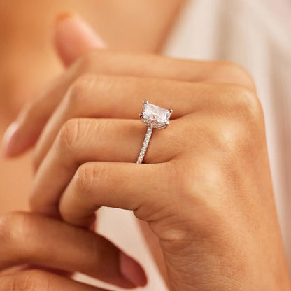 Hidden Halo & Pave Ring with 2.5 CT Radiant Cut Moissanite