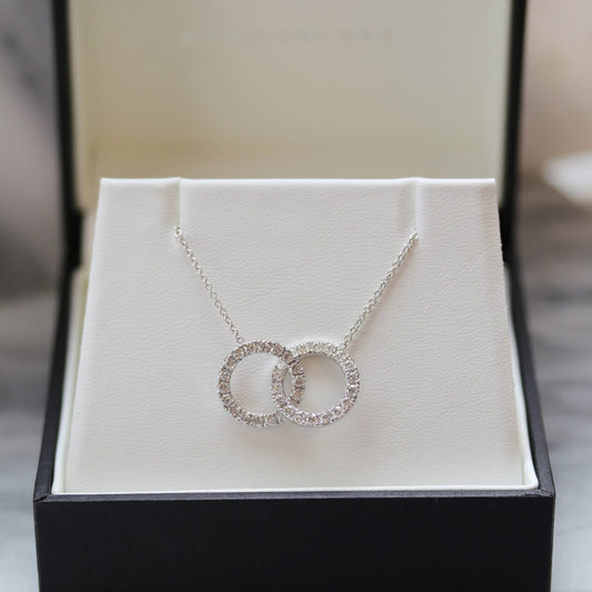 Double Open Circle Necklace with 0.35 TCW Round Cut Moissanite