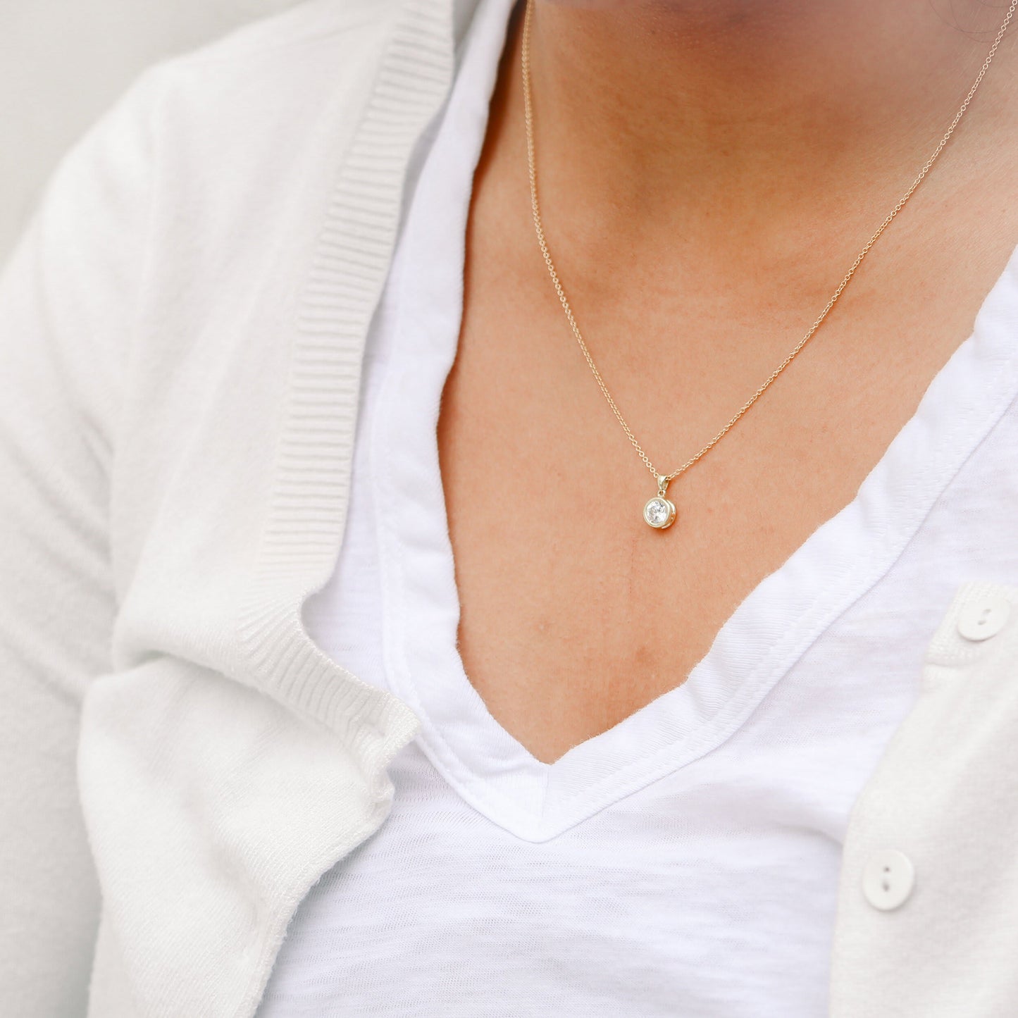 Single Bezel Necklace with 0.35 TCW Cosmopolitan Round Cut Moissanite