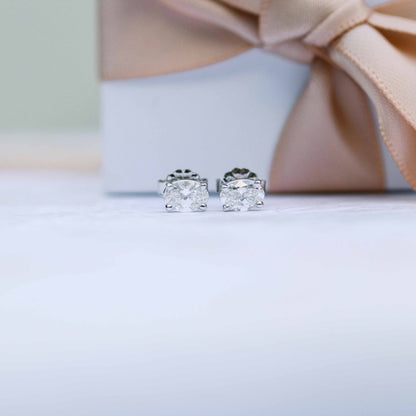Solitaire Stud Earrings with 1.40 CT-3.0 CT Oval Cut Moissanite