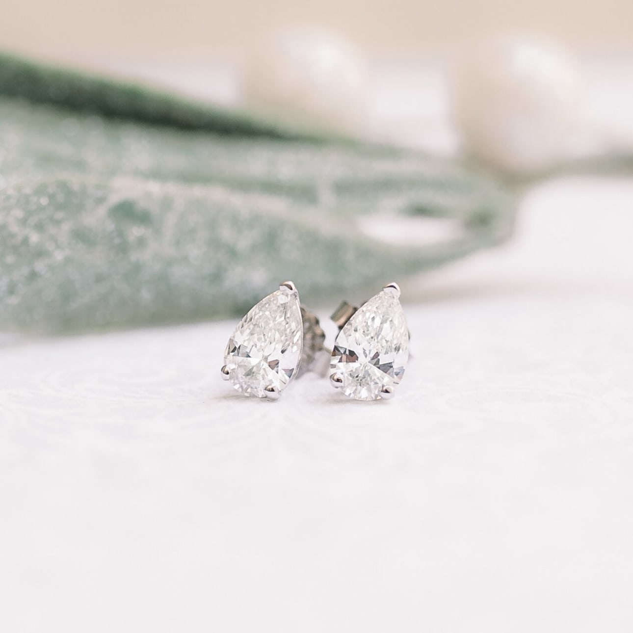 Solitaire Stud Earrings with 1.0 CT-3.0 CT Pear Cut Moissanite