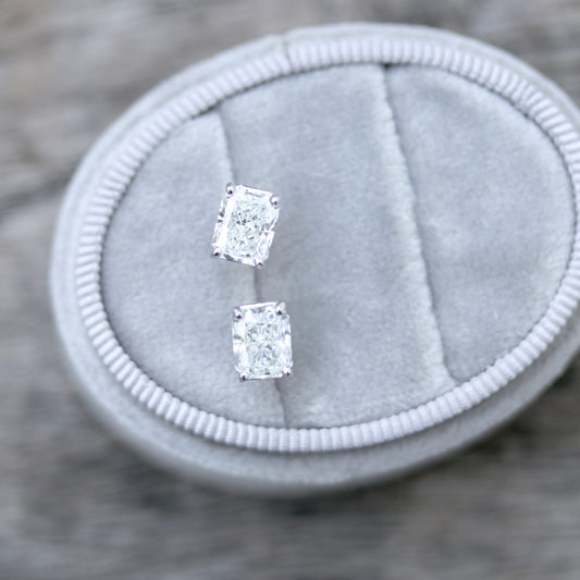 Solitaire Stud Earrings with 1.0 CT-3.0 CT Radiant Cut Moissanite