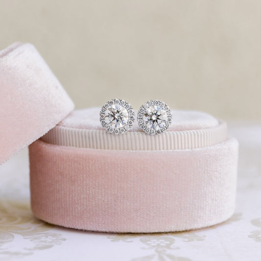 Halo Stud Earrings with 0.85 CT-1.85 CT Round Cut Moissanite