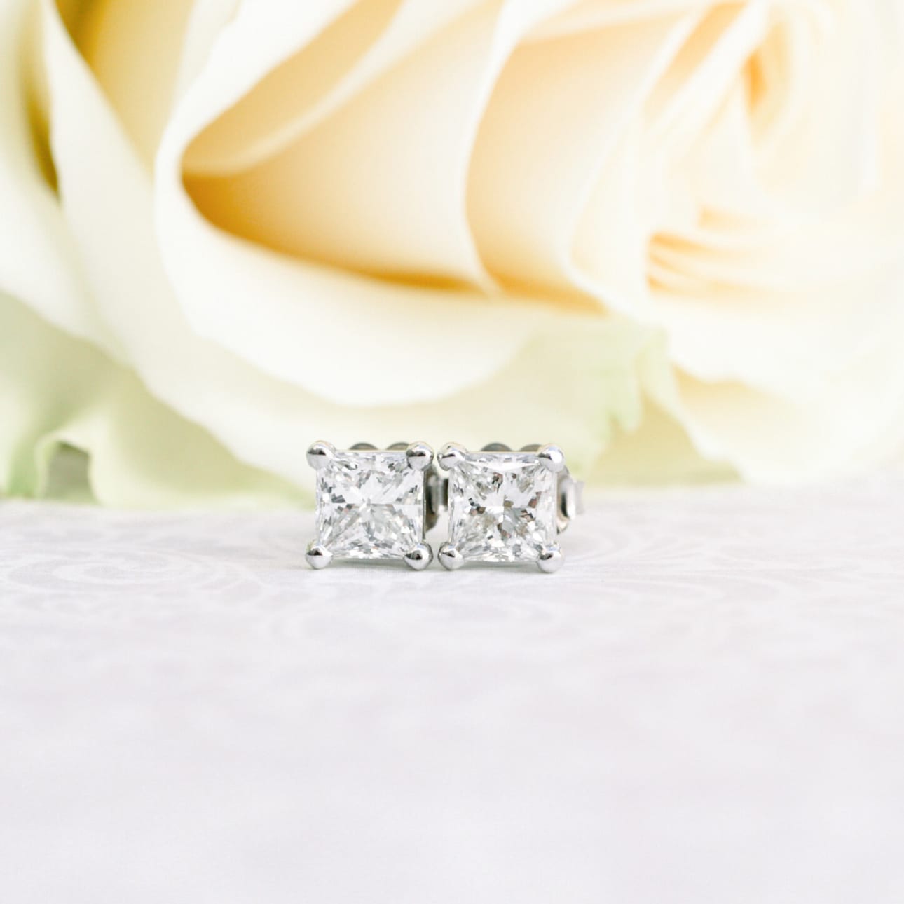Solitaire Stud Earrings with 1.0 CT-3.0 CT Princess Cut Moissanite