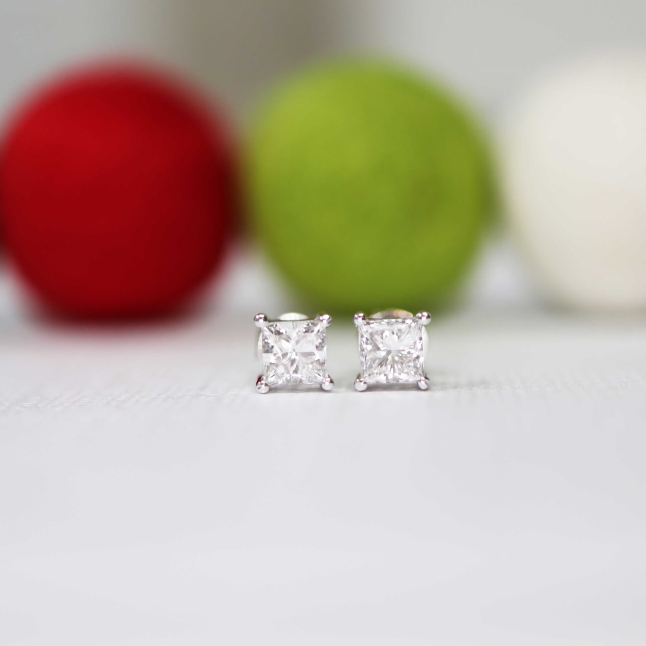 Solitaire Stud Earrings with 1.0 CT-3.0 CT Princess Cut Moissanite