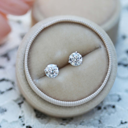 Solitaire Stud Earrings with 0.70 CT-1.50 CT Round Cut Moissanite