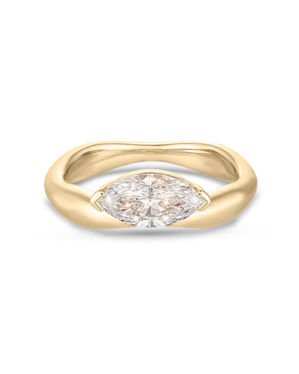 Cosette- East West Marquise Solitaire Signet Style Lab Grown Diamond Engagement Ring