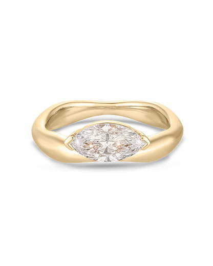 Cosette- East West Marquise Solitaire Signet Style Lab Grown Diamond Engagement Ring