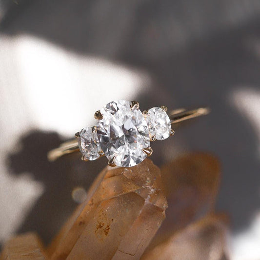Three Stone Ring with 2.0 CT Oval Moissanite