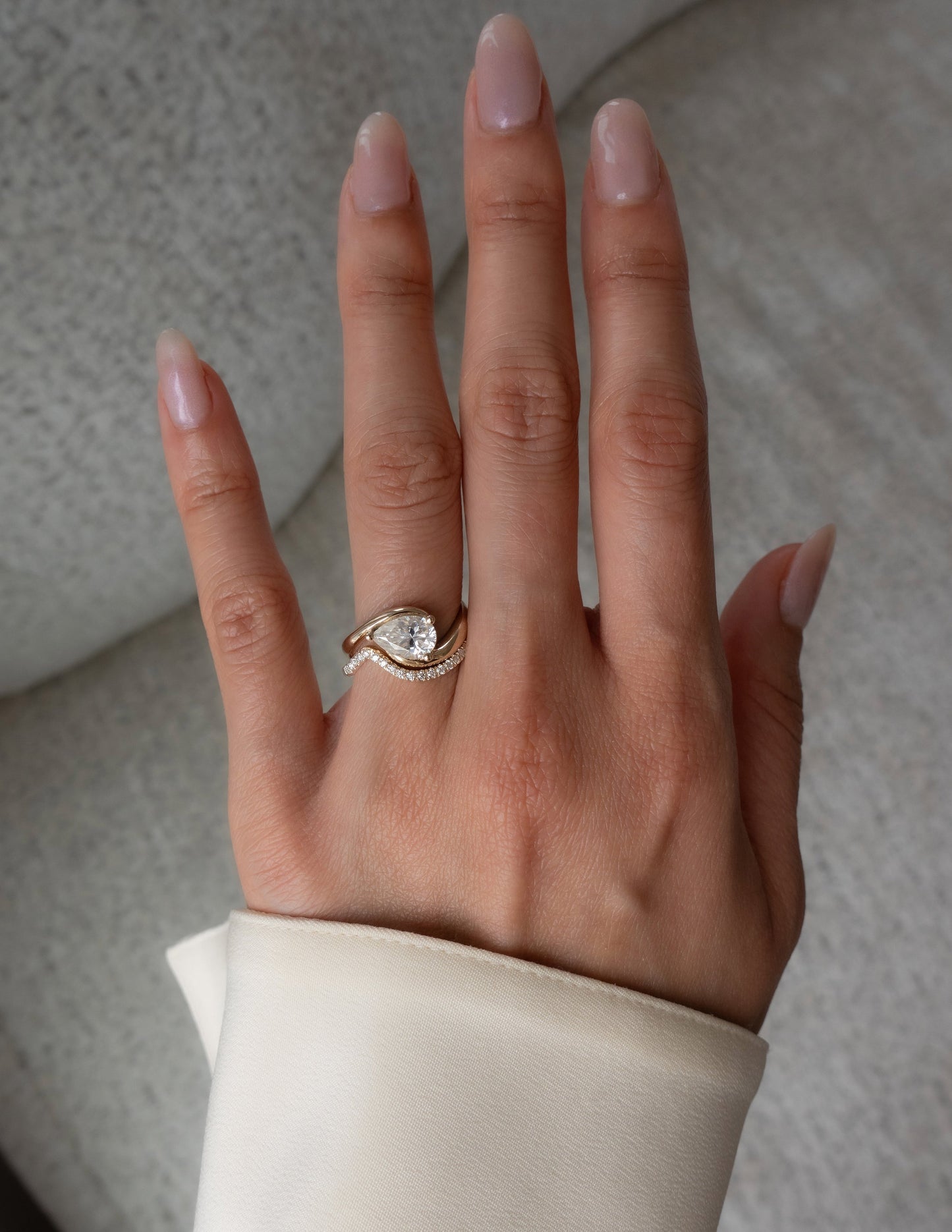 1.0 - 2.0 CT Pear Cut Lab Grown Diamond Solitaire Bridal Ring Set