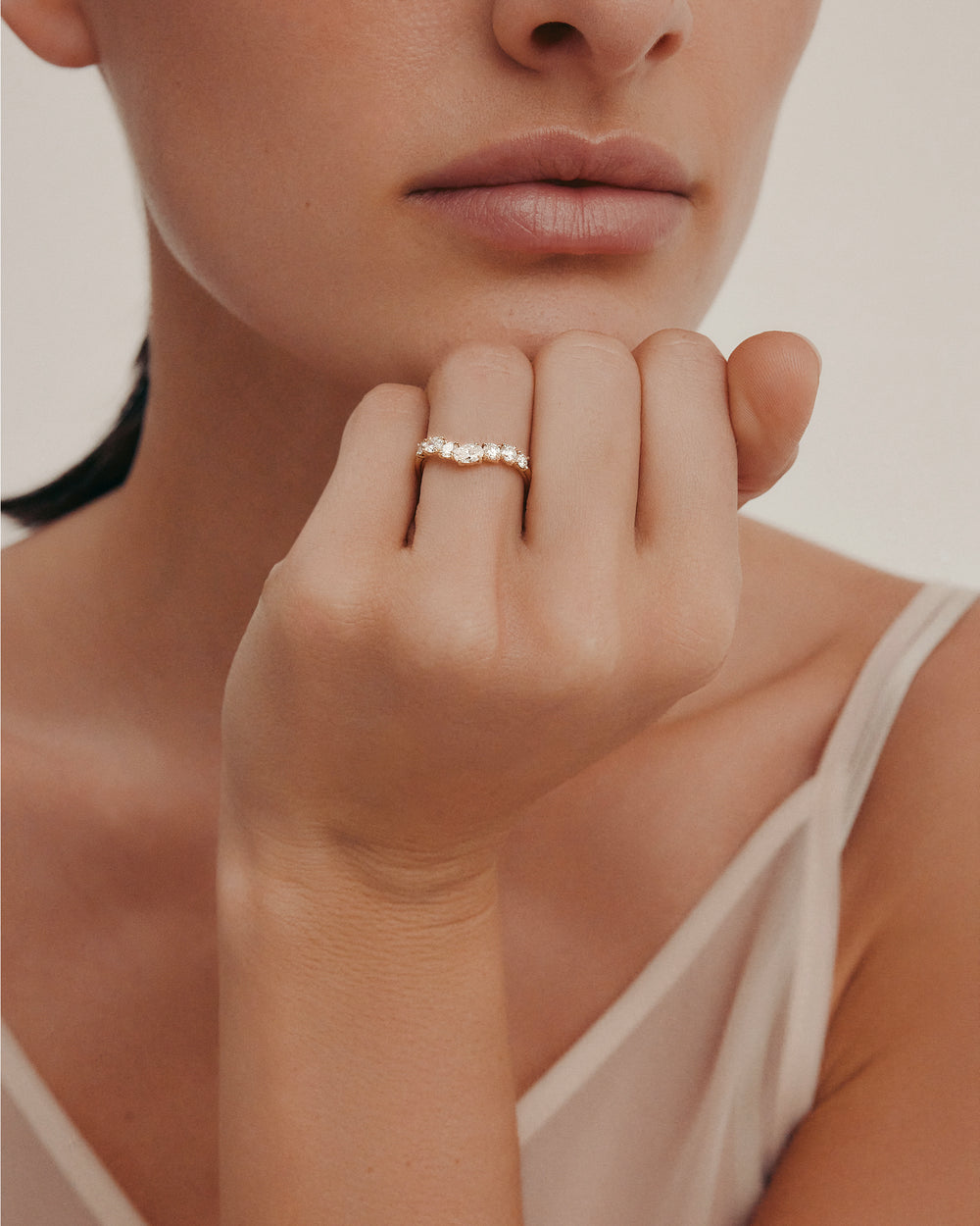 0.85 TCW Oval & Round Diamond Cluster Wedding Band