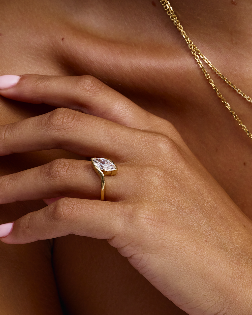 Genevieve- Marquise Solitaire Wrap By Pass Style Lab Grown Diamond Engagement Ring