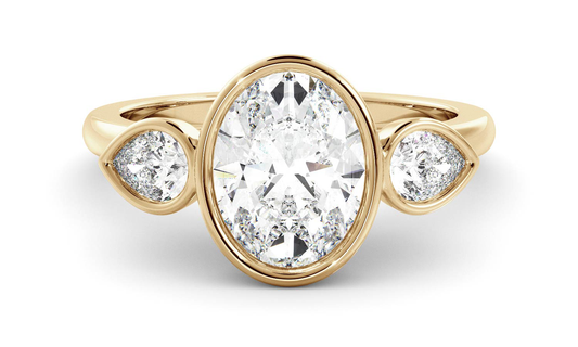 Three Stone & Bezel Ring with 1.20 CT Oval Moissanite